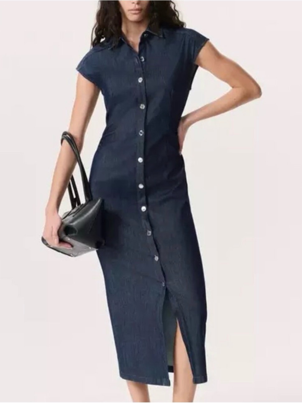 Rag & Bone Navy Button-Front Midi Airflex Leah Dress
